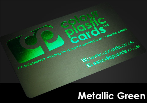 metallic green printed on a satin black plastic card