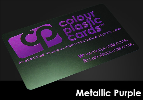 metallic purple printed on a satin black plastic card