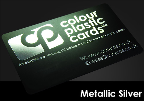 metallic silver printed on a satin black plastic card