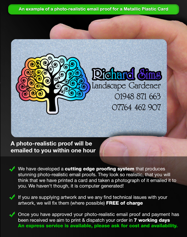 a realistic proof of a metallic plastic business card