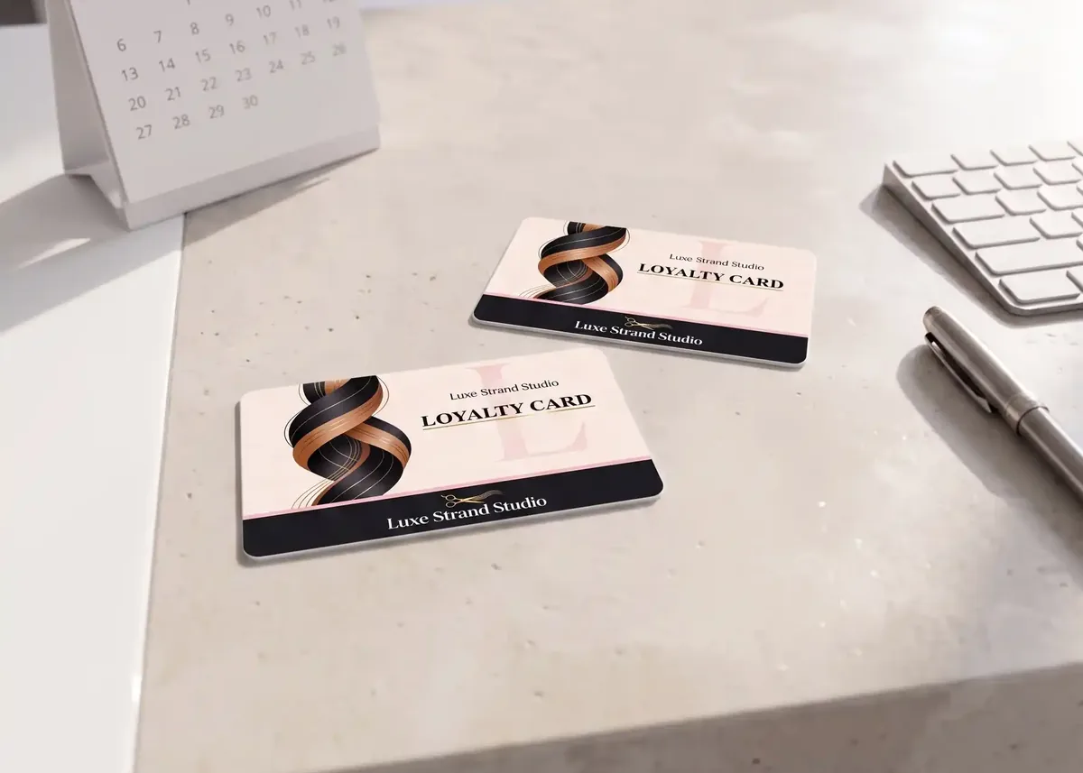 Salon loyalty cards on a reception desk