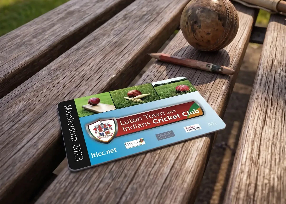 Luton Town and Indians Cricket Club membership card on a pavilion bench