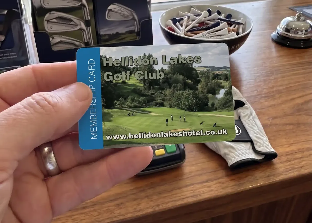 Hellidon Lakes Golf Club membership card held in the clubhouse