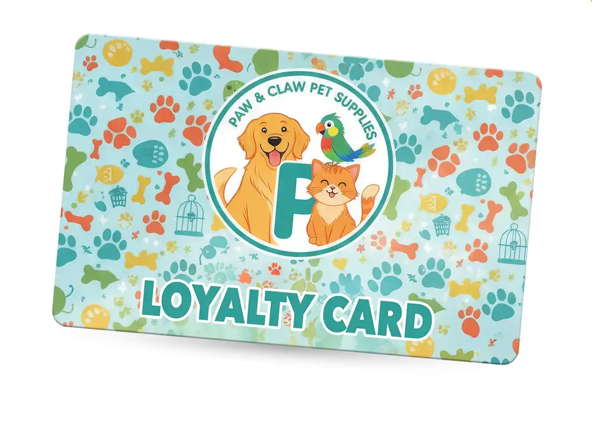 plastic loyalty card printing for paw & claw pet supplies