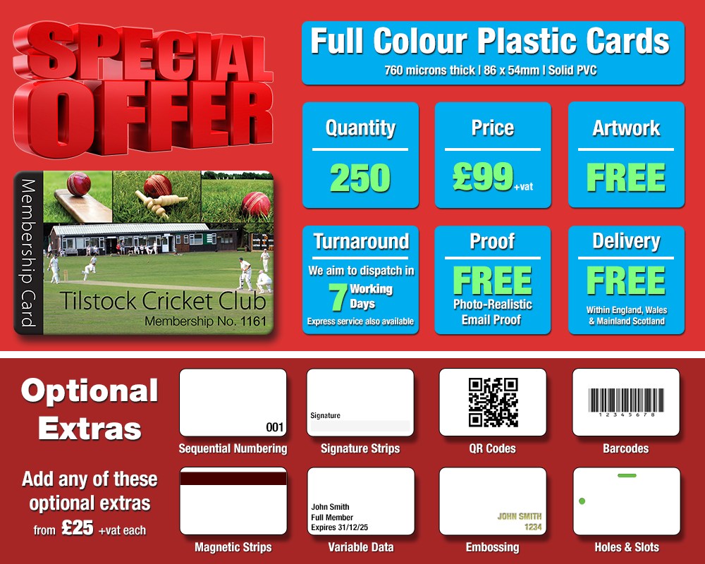 plastic cards special offer 250 cards