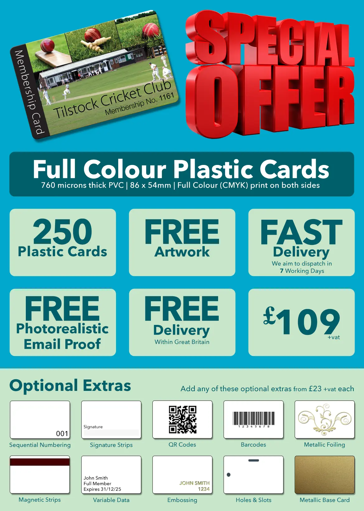 250 plastic cards special offer
