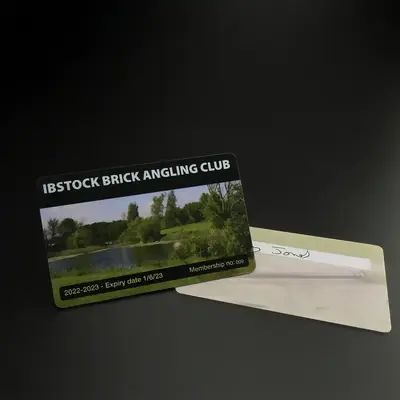 Ibstock Brick Angling Club membership card with expiry date and signature strip