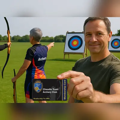 a printed plastic card for a archery club with club logo