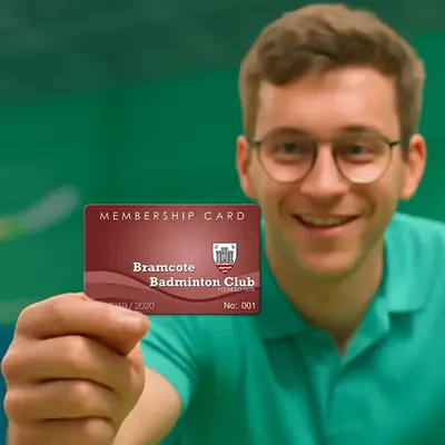 a printed plastic card for a badminton club logo