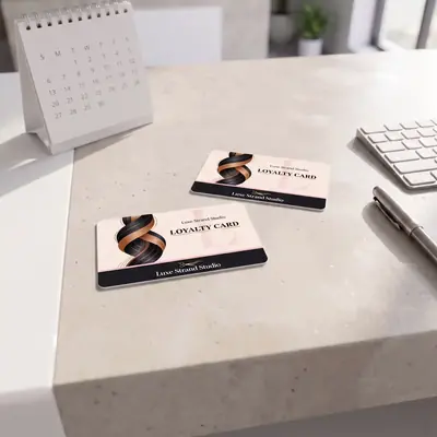 Salon loyalty cards on a reception desk