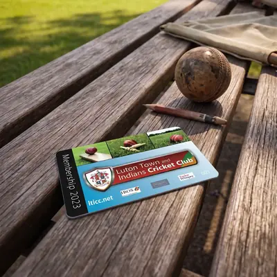 Luton Town and Indians Cricket Club membership card on a pavilion bench