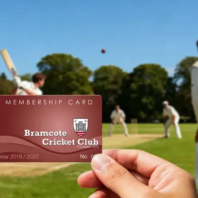 a printed plastic card for a cricket club