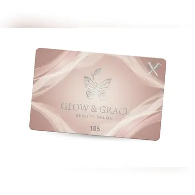 a plastic gift card for Glow & Grace Beauty Salon with numbering