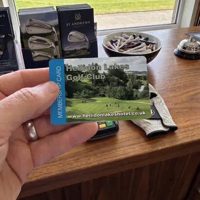Hellidon Lakes Golf Club membership card held in the clubhouse
