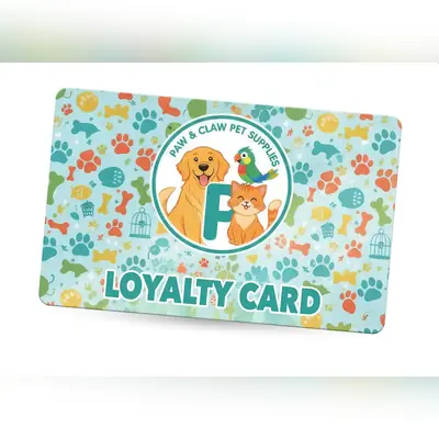 plastic loyalty card printing for paw & claw pet supplies
