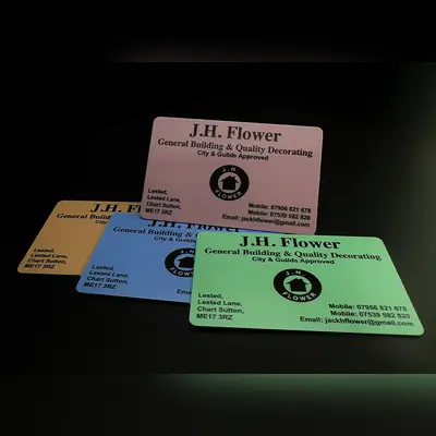 plastic business card printed in England example