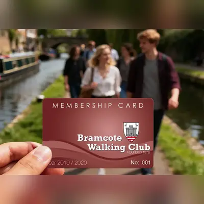 a printed plastic card for a walking club with club logo